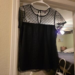 Luxology Black Sheer Blouse with Polka Dots